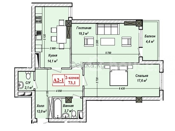 2-комн. кв., 73 м2
