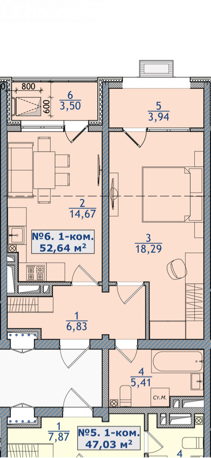 1-комн. кв., 52 м2
