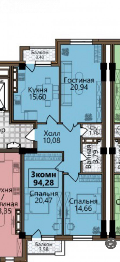 3-комн. кв., 95 м2