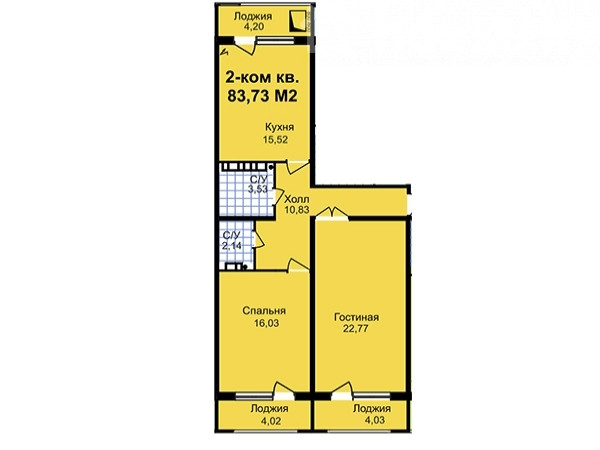 2-комн. кв., 84 м2
