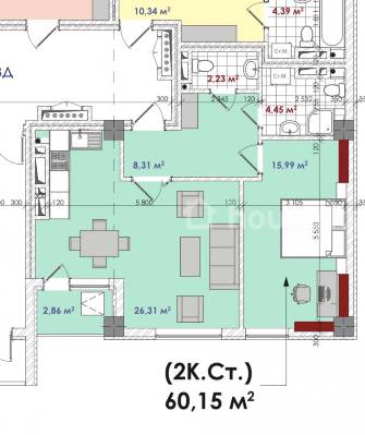 1-комн. кв., 60 м2