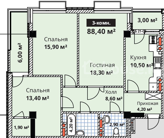 Открыть фото 3-комн. кв., 88.4 м2