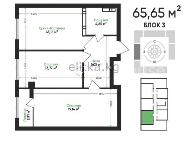 3-комн. кв., 66 м2