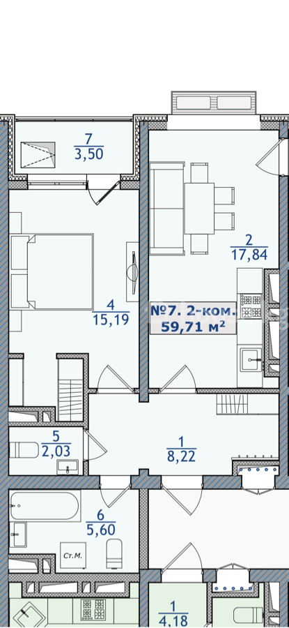 1-комн. кв., 59 м2