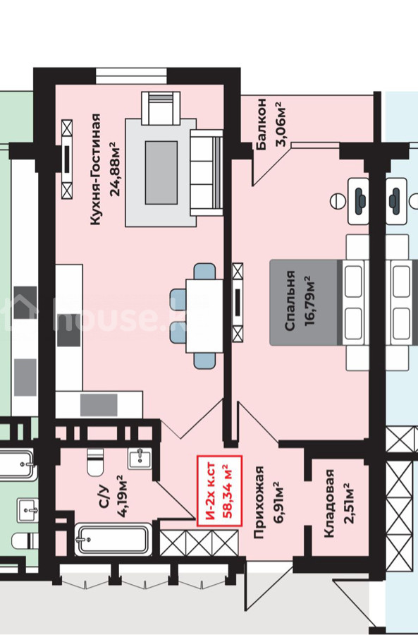 2-комн. кв., 53 м2