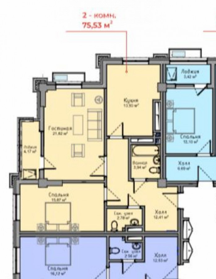 2-комн. кв., 75 м2