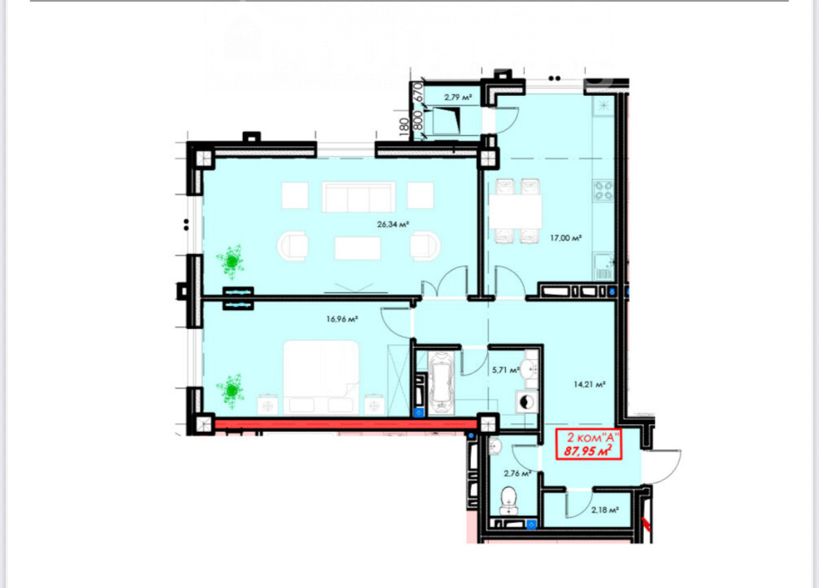 2-комн. кв., 88 м2