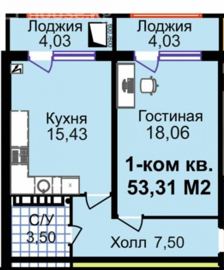 Открыть фото 1-комн. кв., 53 м2
